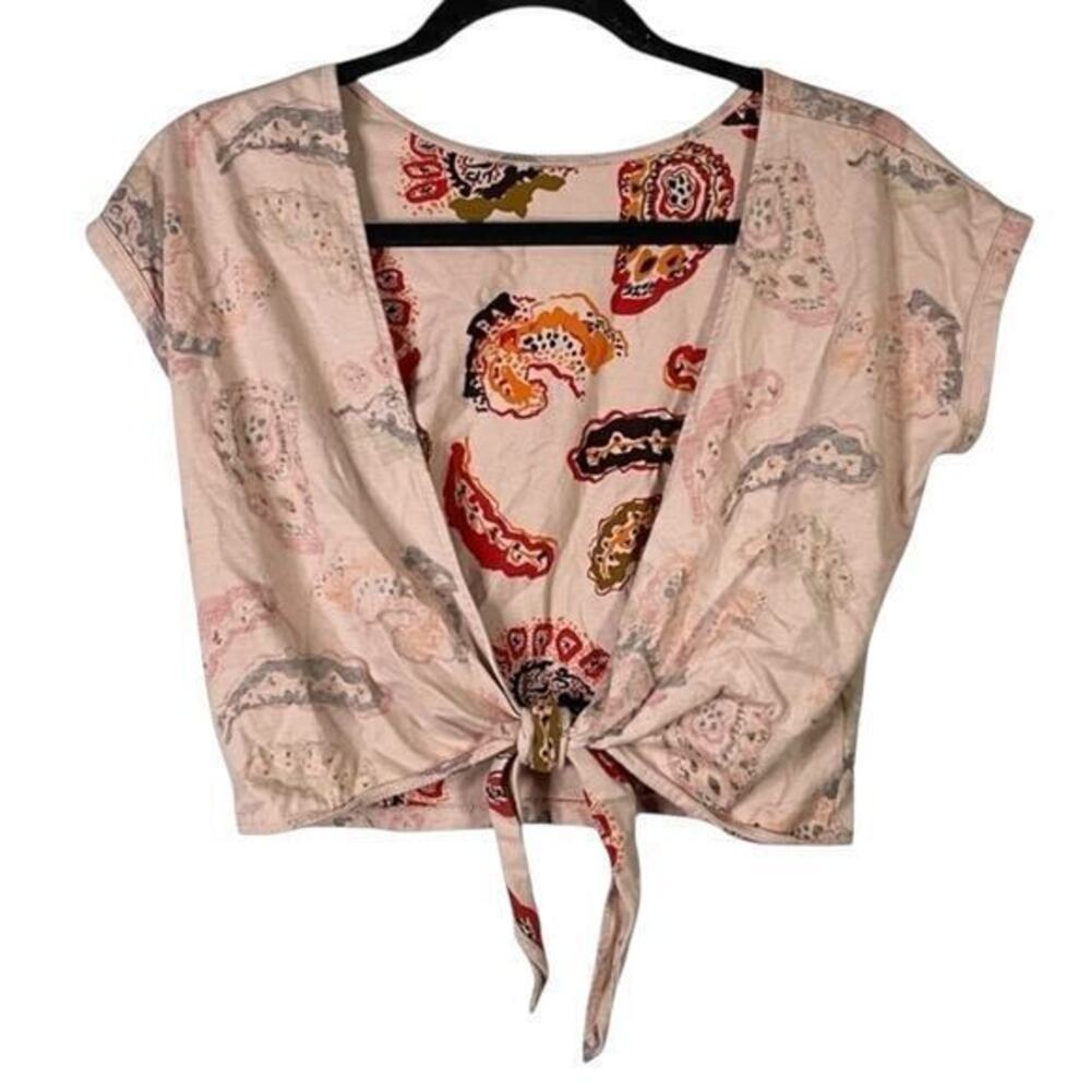 WILFRED Aritzia Adela open back tire cropped reverse print fabric top NWOT sz XS